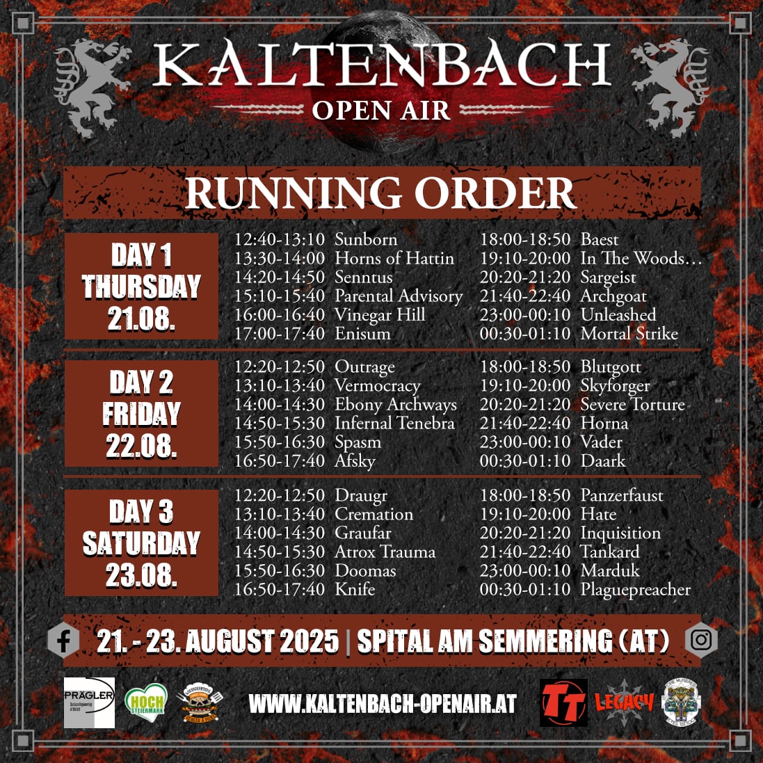 Kaltenbach Running Order Kaltenbach Open Air Festival Running Order 2025